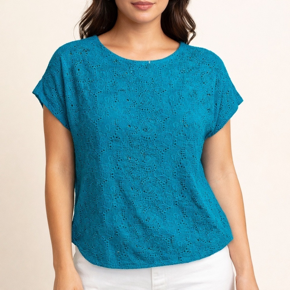 Anthropologie Teal Eyelet‎ Blouse